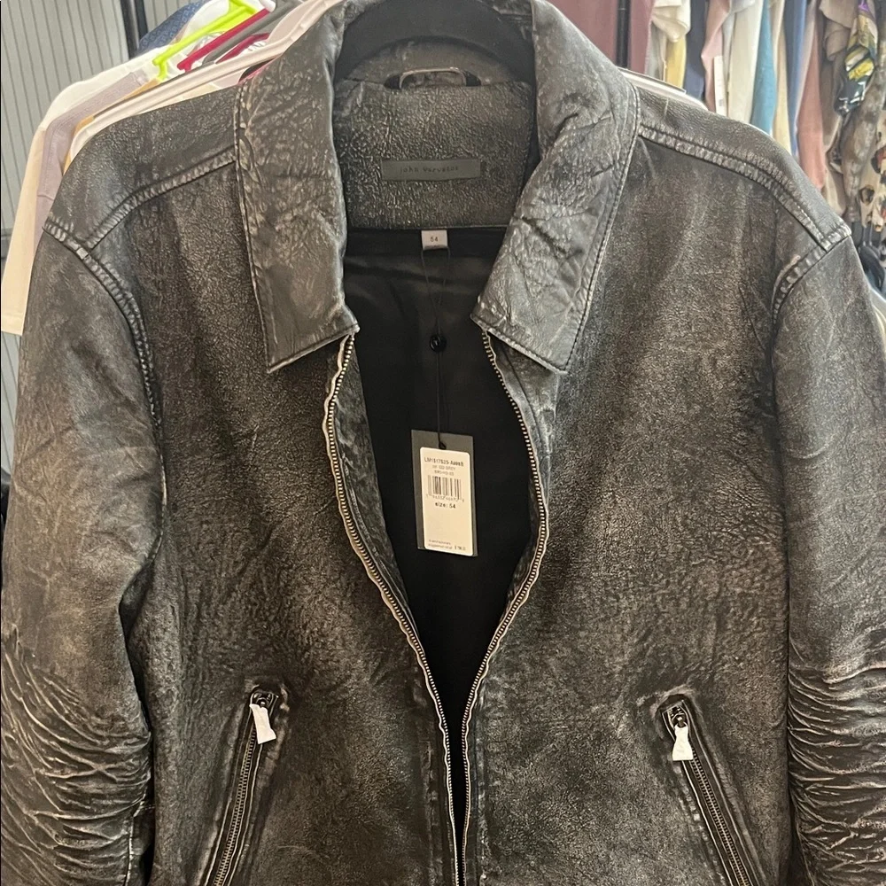 John Varvatos Distressed Gray Leather Asher Jacket - Picture 4 of 10
